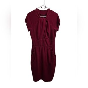 Women's Burgundy Sheath Dress with Front Knot